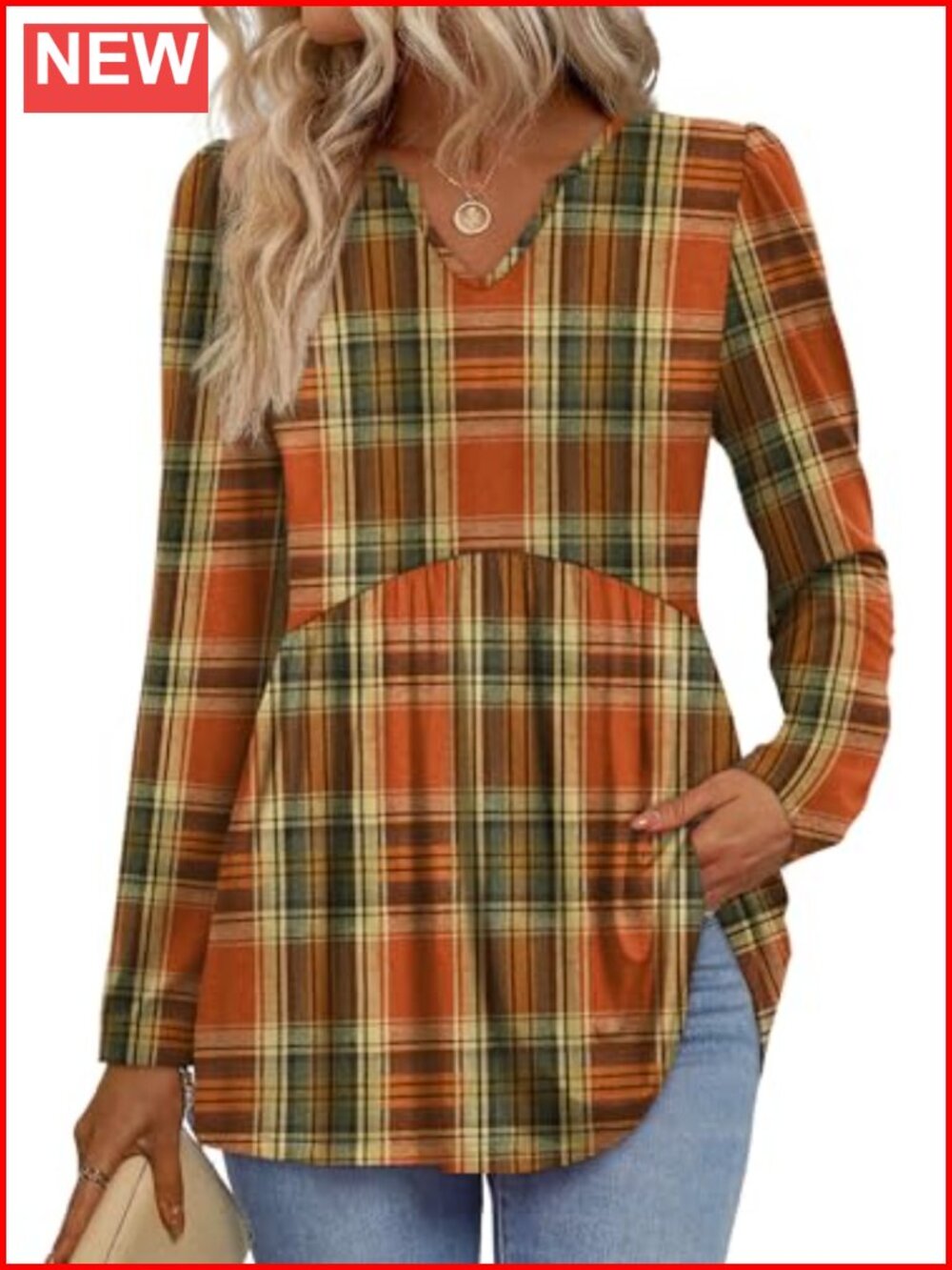 Womens Long Sleeve V Neck Babydoll Peplum Tunic Blouse Loose Fit